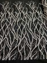 Dantela Couture Argintie cu Tulle Negru cu Siraguri, cu Margele si Paiete